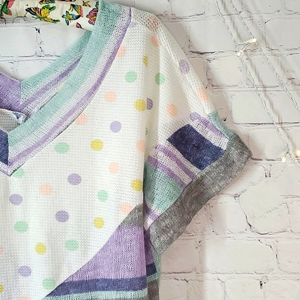 Oddi USA Made Knit Lavender Lilac Purple Polka Dot Funky Fun Oversized Top Sz M - Picture 5 of 12